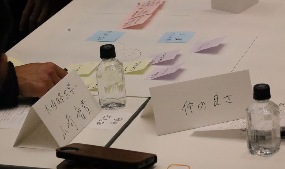 紙を折ったネームプレートに氏名、その裏にチームのセールスポイント 【大阪体育大学】