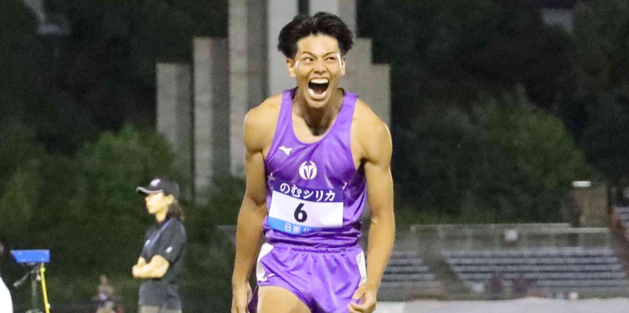 十種競技最後の1500mで１位になり雄たけびを上げる三和龍之介