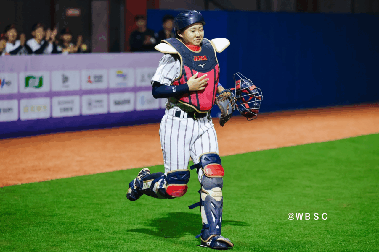 日本チームの主将を務めた山本一花（体育学部４年、大阪・履正社高校）
【＠ＷＢＳＣ】
