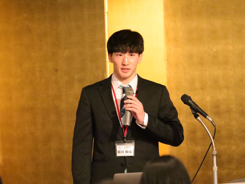 笹川和斗さん（体育学部４年、大阪・花園高校）。「生徒たちには言葉ではなかなか伝わらなくても、映像でなら伝わえることができる」 【大阪体育大学】