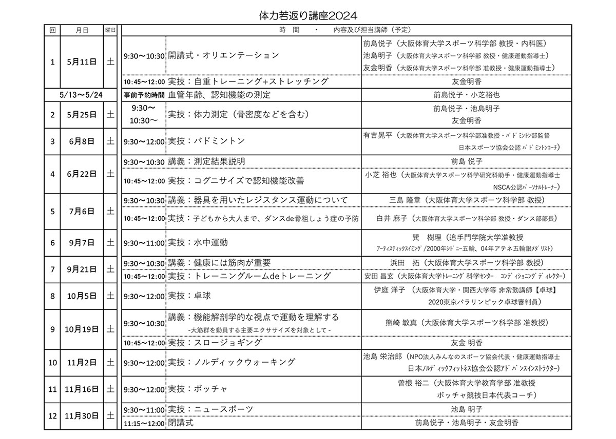 体力若返り講座2024日程